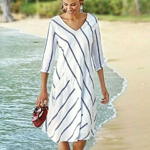 Soft Surroundings white linen cotton sz TS dress